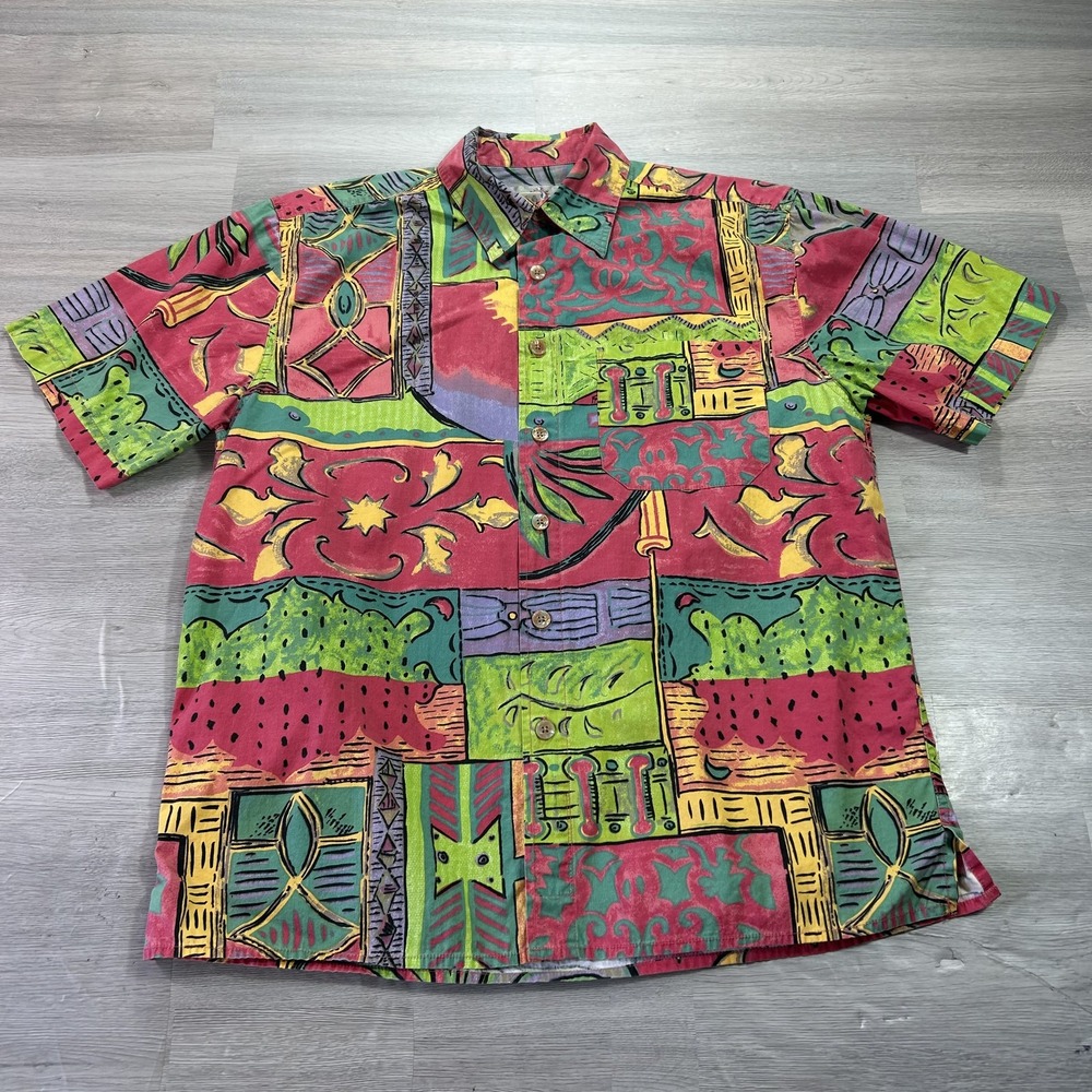 The Territory Ahead Shirt Mens Medium Multicolor Graphic Short Sleeve Button Up